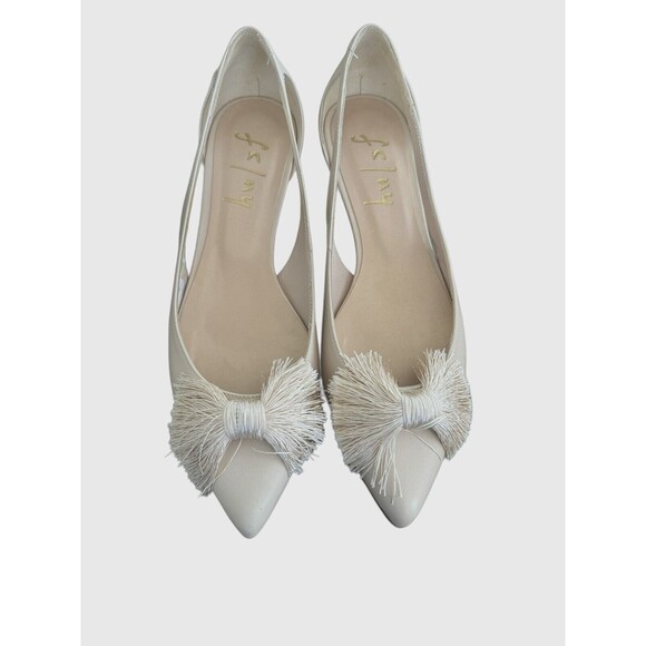 FS NY French Sole Shoes  Leather Ballet Flats Pointed Toe & Bow Size 7.5  NEW - Picture 1 of 7